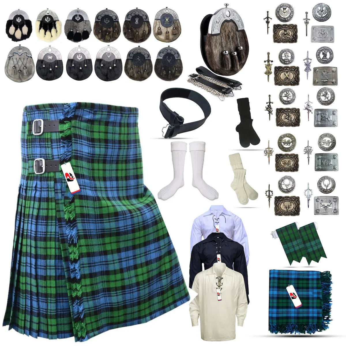 Ancient-Campbell Tailor-made Scottish Mens Kilt Outfit - Tartan Plaid Kilts for Men Ancient-Campbell Tailor-made Scottish Mens Kilt Outfit - Tartan Plaid Kilts for Men
