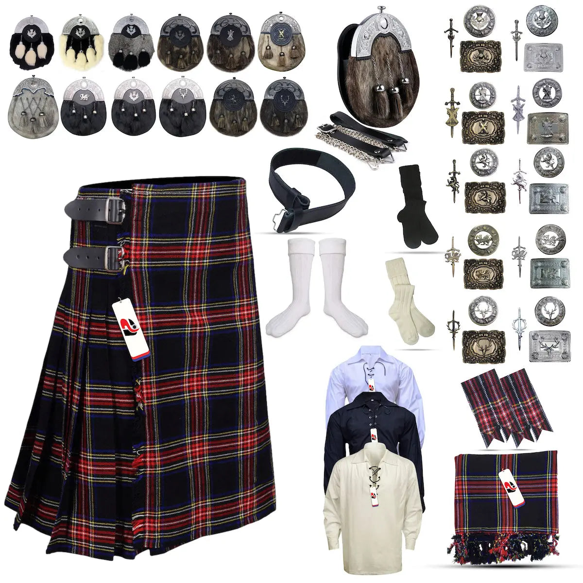 Black-Stewart Tailor-made Scottish Mens Kilt Outfit - Tartan Plaid Kilts for Men Black-Stewart Tailor-made Scottish Mens Kilt Outfit - Tartan Plaid Kilts for Men