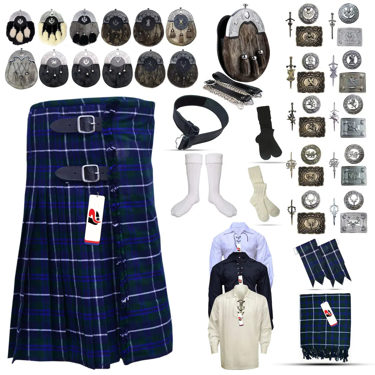 Douglas-Blue Tailor-made Scottish Mens Kilt Outfit - Tartan Plaid Kilts for Men Douglas-Blue Tailor-made Scottish Mens Kilt Outfit - Tartan Plaid Kilts for Men