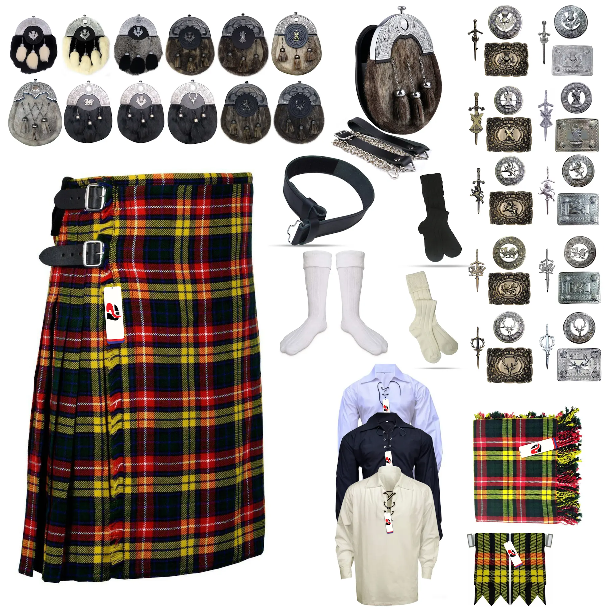 Buchanan Tailor-made Scottish Mens Kilt Outfit - Tartan Plaid Kilts for Men Buchanan Tailor-made Scottish Mens Kilt Outfit - Tartan Plaid Kilts for Men