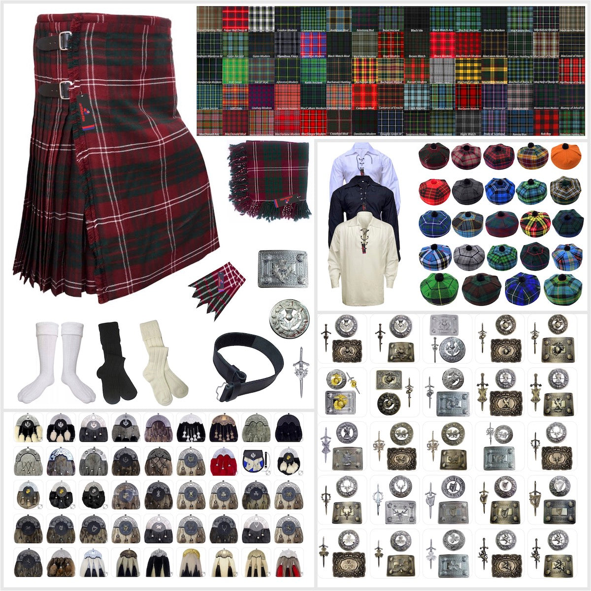 Crawford Tartan Highland Kilt Outfit Stag Head Set