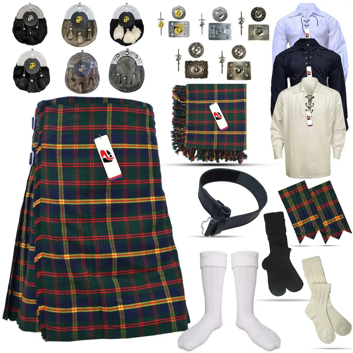 US Marine Corps Leatherneck Tartan Kilt Outfit - A Military Tradition  US Marine Corps Leatherneck Tartan Kilt Outfit - A Military Tradition