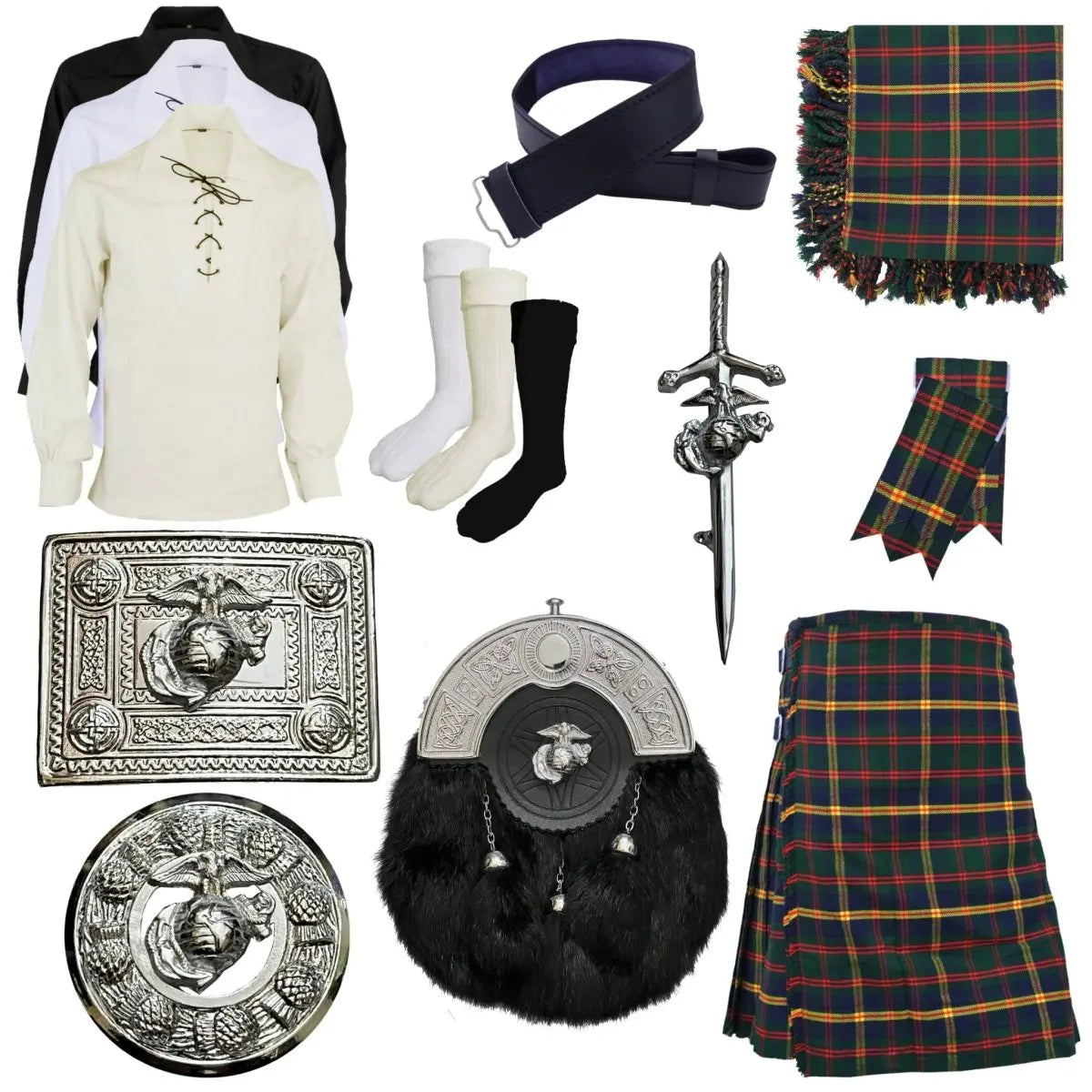 US Marine Corps Leatherneck Tartan Kilt Outfit - A Military Tradition  US Marine Corps Leatherneck Tartan Kilt Outfit - A Military Tradition