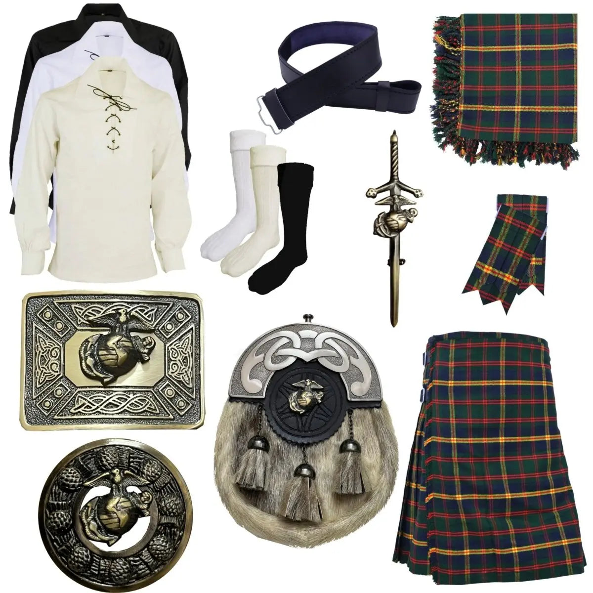 US Marine Corps Leatherneck Tartan Kilt Outfit - A Military Tradition  US Marine Corps Leatherneck Tartan Kilt Outfit - A Military Tradition