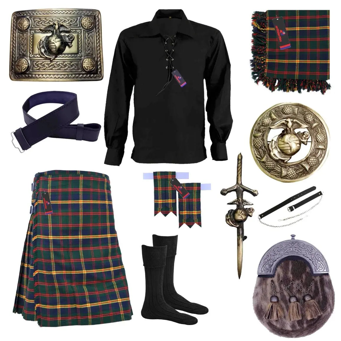 US Marine Corps Leatherneck Tartan Kilt Outfit - A Military Tradition  US Marine Corps Leatherneck Tartan Kilt Outfit - A Military Tradition