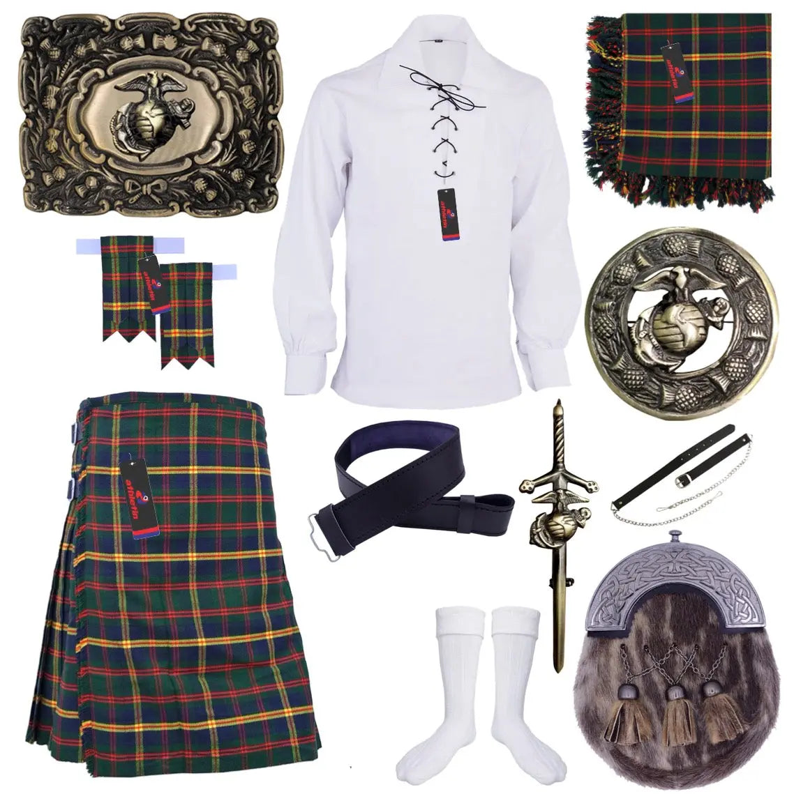 US Marine Corps Leatherneck Tartan Kilt Outfit - A Military Tradition  US Marine Corps Leatherneck Tartan Kilt Outfit - A Military Tradition