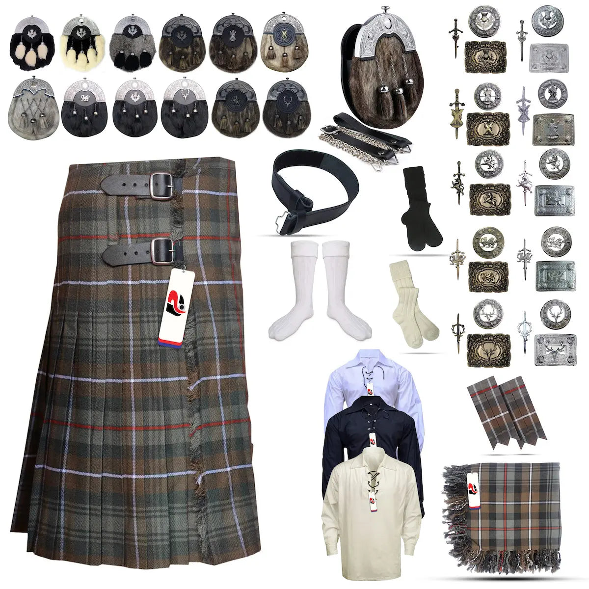 Weathered-Mackenzie Tailor-made Scottish Mens Kilt Outfit - Tartan Plaid Kilts for Men