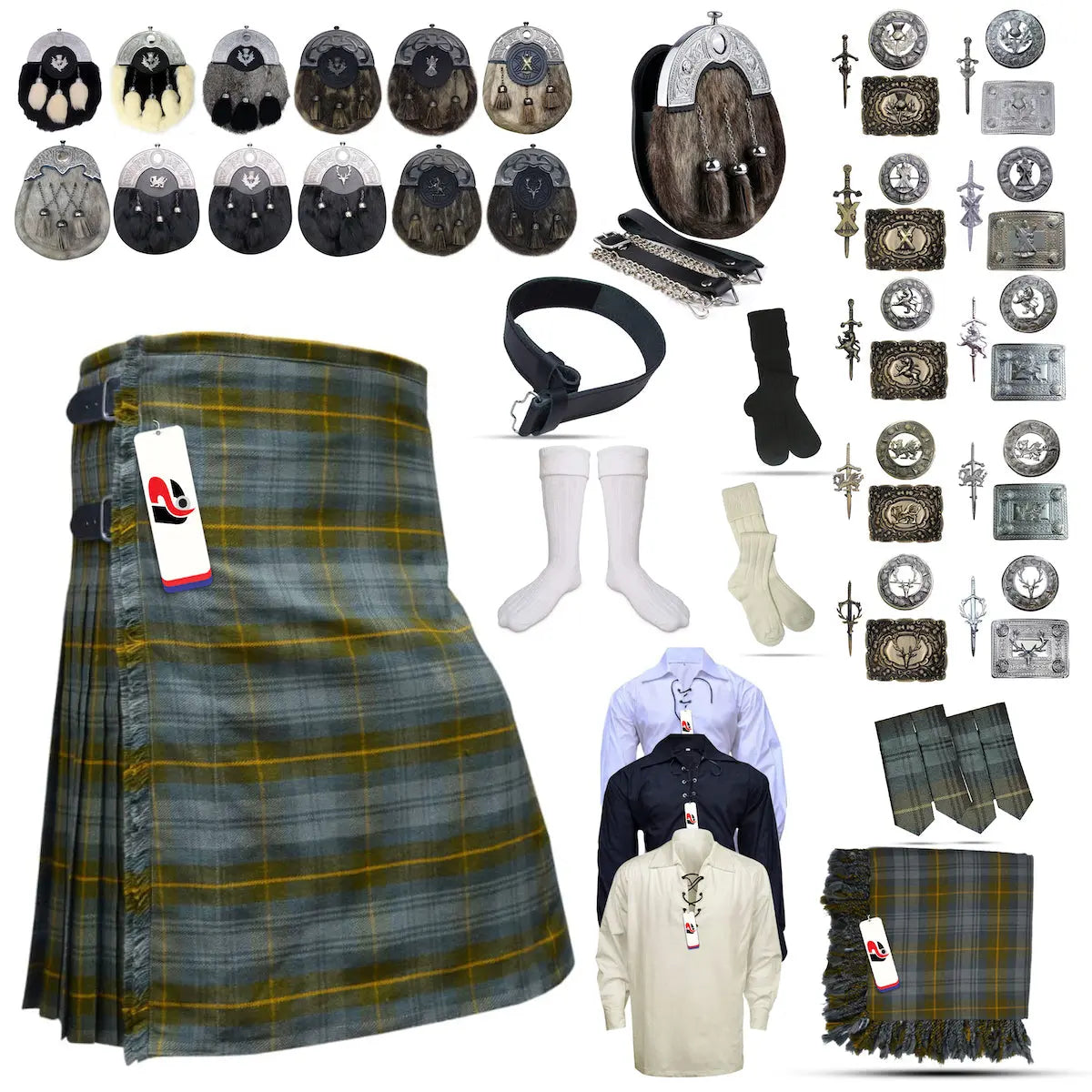 Gordon-Weathered Tailor-made Scottish Mens Kilt Outfit - Tartan Plaid Kilts for Men