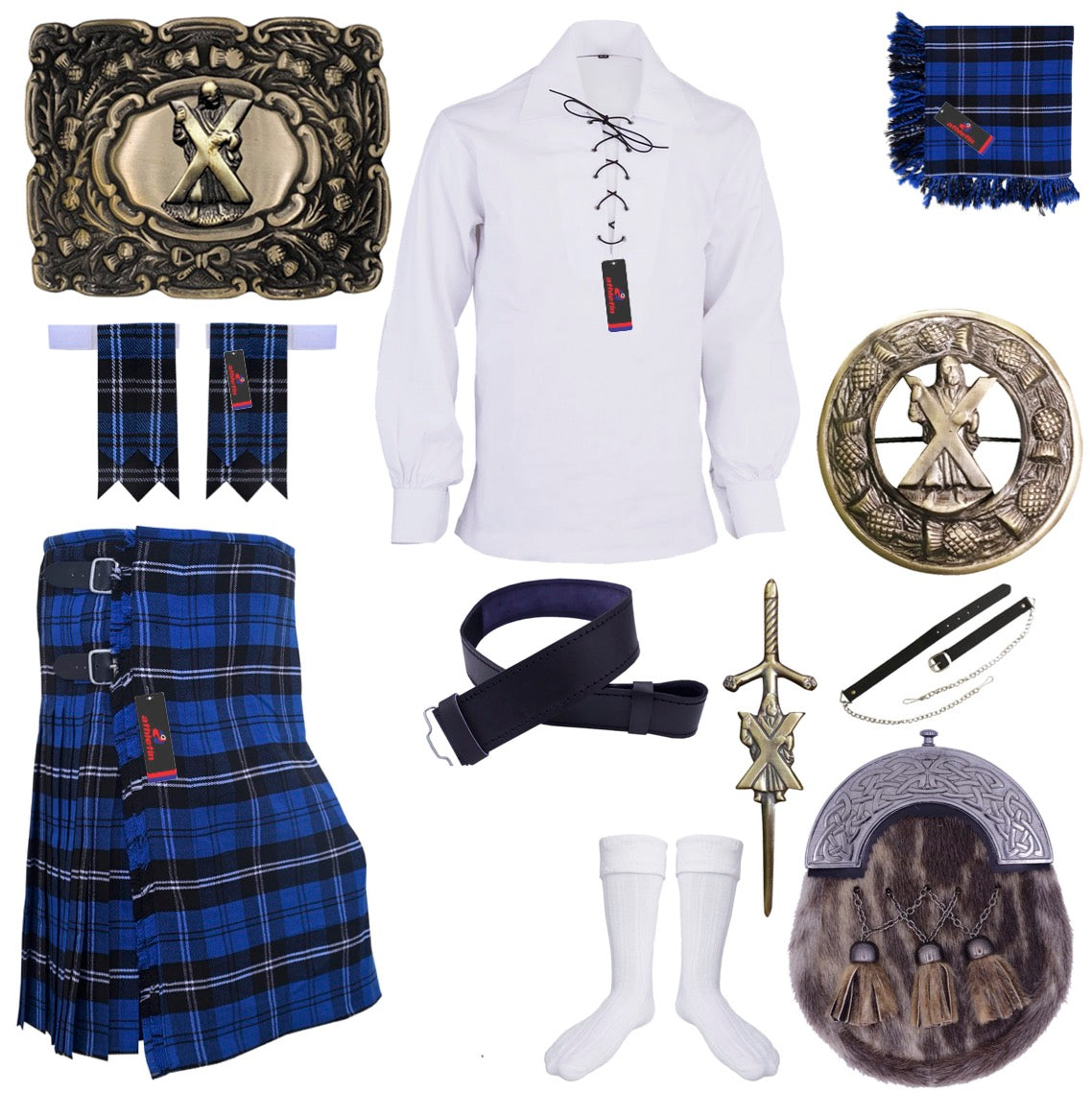 Ramsay Blue Highland Kilt Outfit ST Andrew Set - Athletin