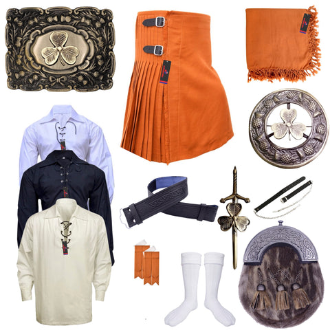 Saffron Highland Kilt Outfit Irish Shamrock Set
