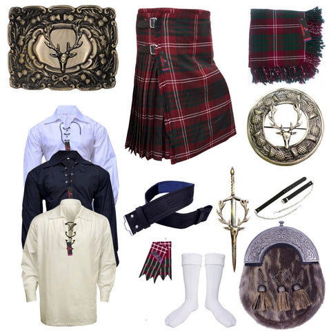 Crawford Tartan Highland Kilt Outfit Stag Head Set