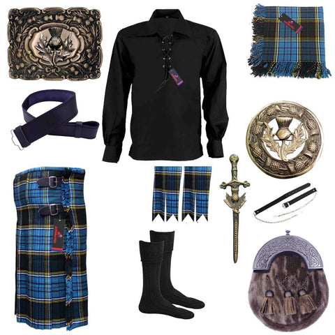 Highland Kilt Anderson Tartan Outfit Scottish Thistle Set