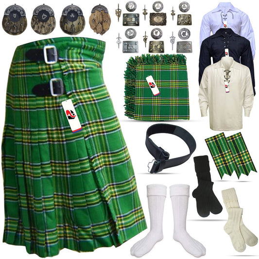 Irish Tartan Kilt Outfit Shamrock Embellishments