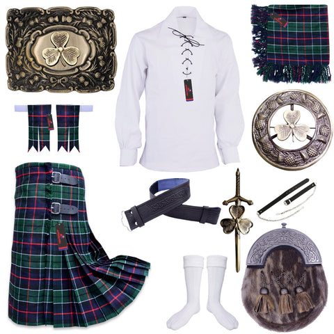 Scottish Kilt Outfit Leslie Tartan Irish Shamrock Set - Athletin