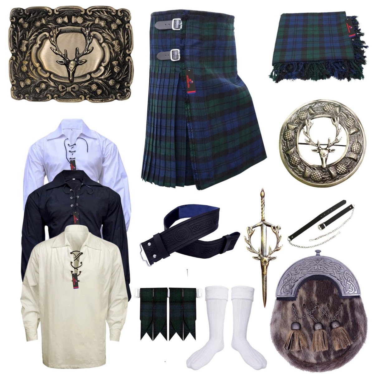 Scottish Black Watch Tartan Kilt Outfit